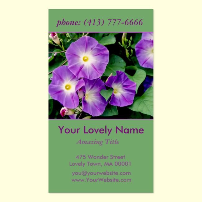 Morning Glory, Purple Violet Flowers Green Leaves Double-Sided Standard Business Cards (Pack Of 100)