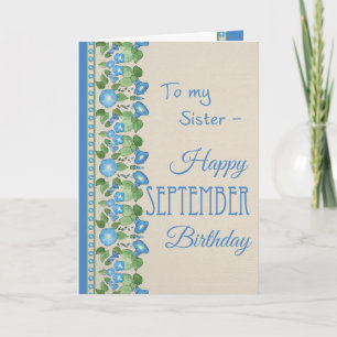 Morning Glory September Birthday Card for Sister