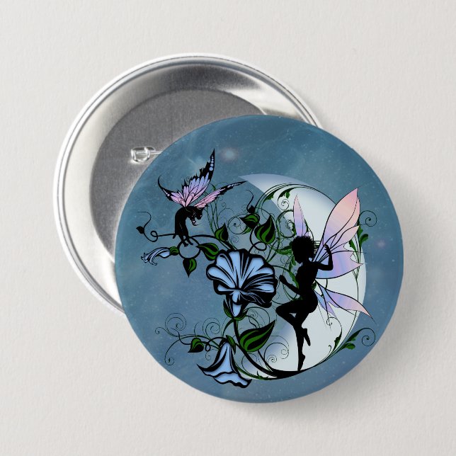 Morning Glory Shadow Fairy and Cosmic Cat Pinback Button (Front & Back)