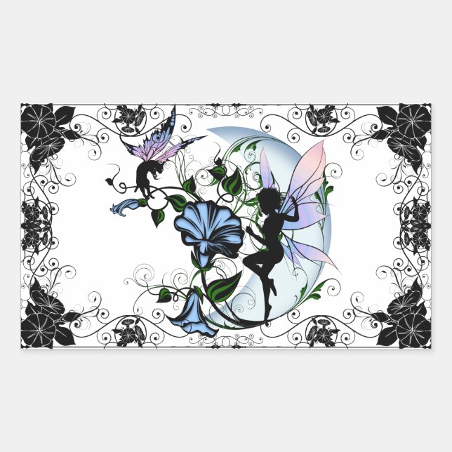 Morning Glory Shadow Fairy and Cosmic Cat Rectangular Sticker (Front)