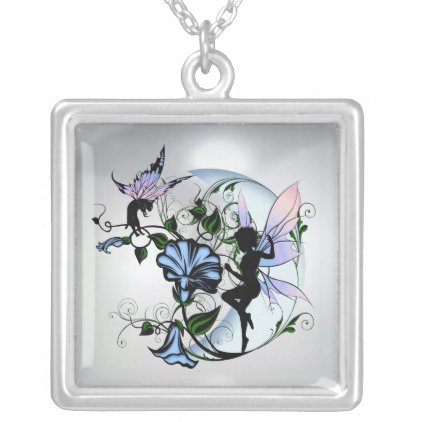 Morning Glory Shadow Fairy and Cosmic Cat Silver Plated Necklace