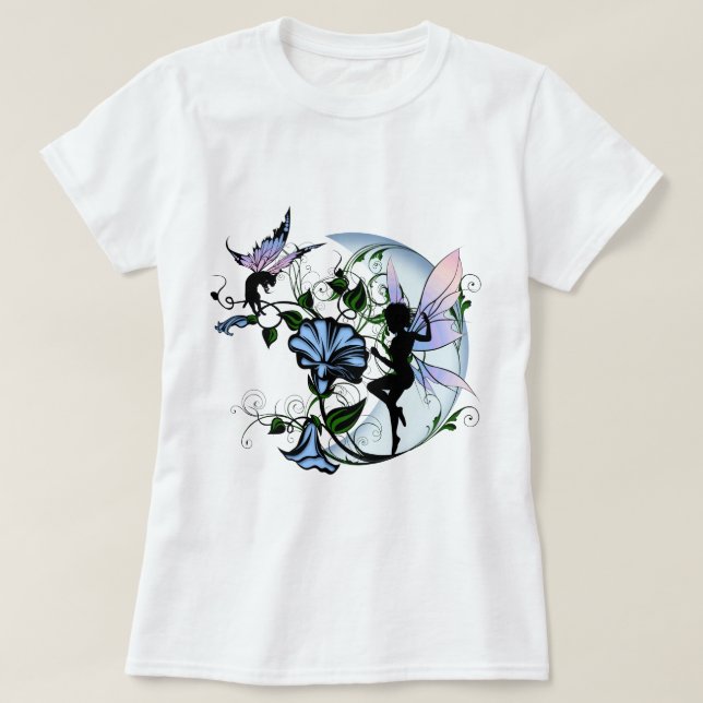 Morning Glory Shadow Fairy and Cosmic Cat T-Shirt (Design Front)