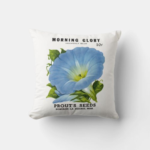 Morning Glory Vintage Seed Packet Throw Pillow