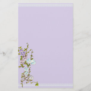 Morning Glory Watercolor Flowers Lilac Stationery