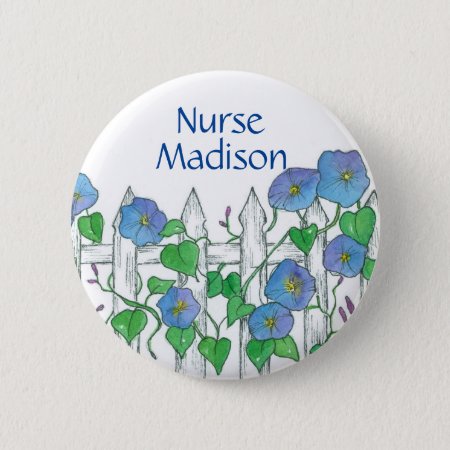 Morning Glory Watercolor Flowers Nurse Name Tag Button