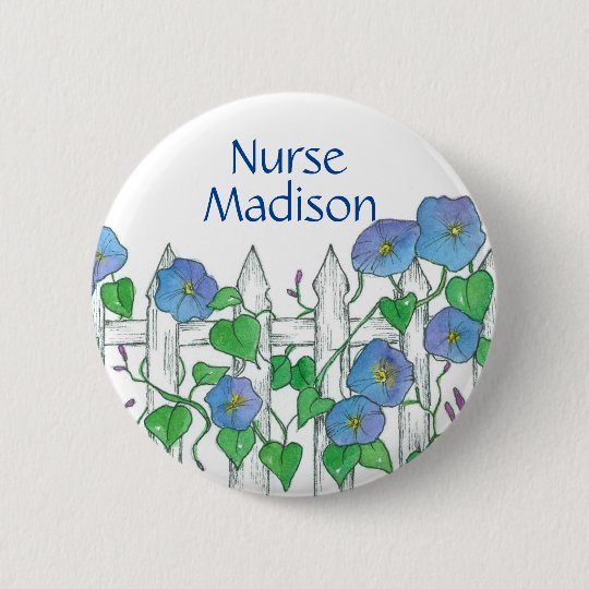Morning Glory Watercolor Flowers Nurse Name Tag Button ...