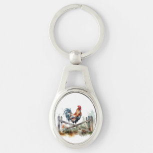 Morning Glory: Watercolor Rooster Keychain