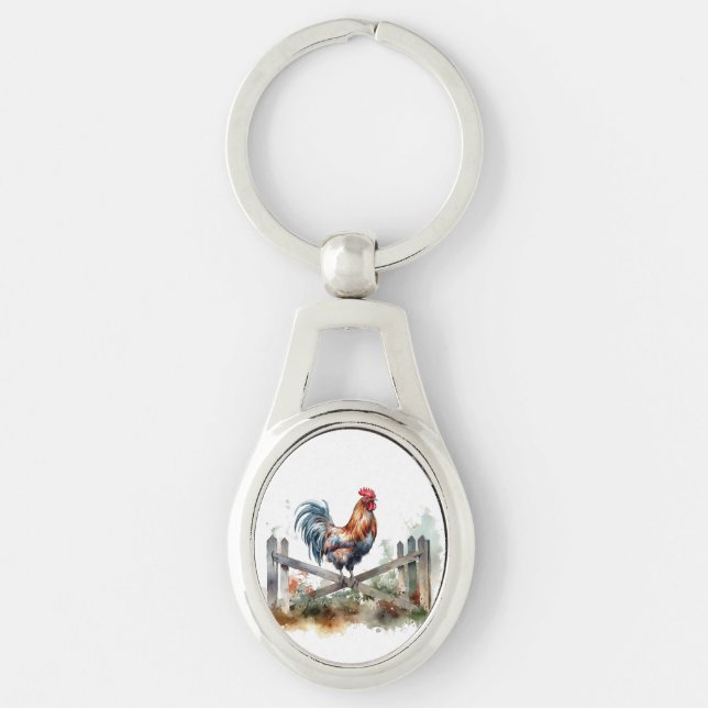 Morning Glory: Watercolor Rooster Keychain (Front)