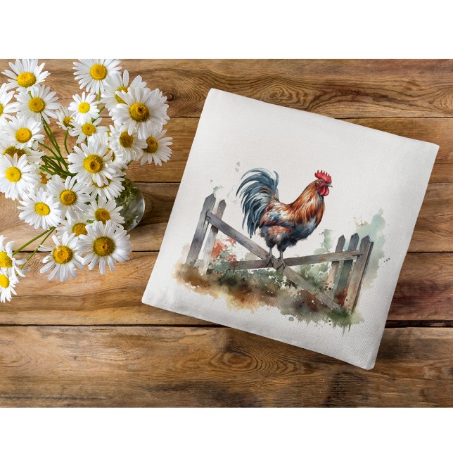 Morning Glory: Watercolor Rooster Throw Pillow (Creator Uploaded)