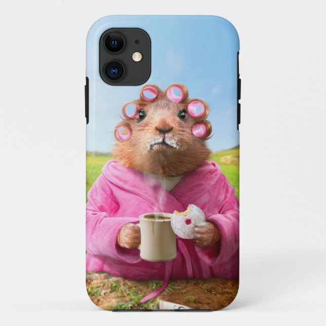 Morning Groundhog with Breakfast Donut and Coffee Case-Mate iPhone Case (Back)