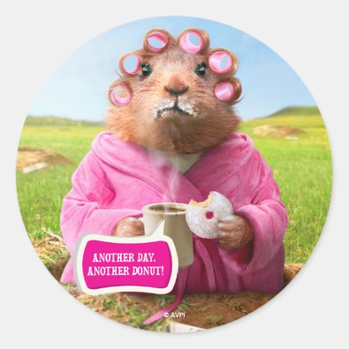 Morning Groundhog with Breakfast Donut and Coffee Classic Round Sticker