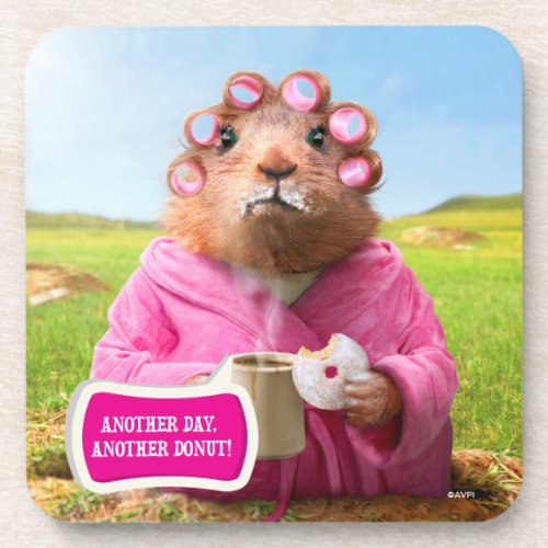 Morning Groundhog with Breakfast Donut and Coffee Coaster