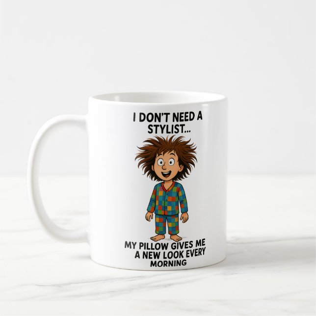 "Morning Hair, Don’t Care!" Coffee Mug (Left)