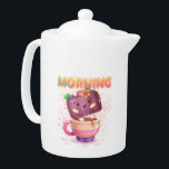🌅Morning Happy Radio      Teapot<br><div class="desc">This design features a happy radio character dancing on the teacup with a Colorful 3d Morning Text Style. Matching products available in store.</div>
