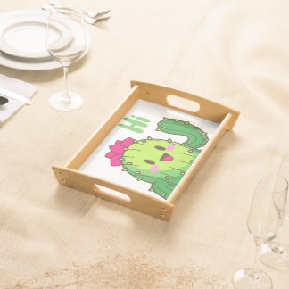 Morning Hello Wooden Tray – Smiling Cactus Charm