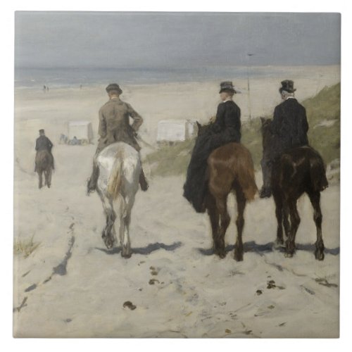 Morning Horse Ride on the Beach by Anton Mauve Ceramic Tile