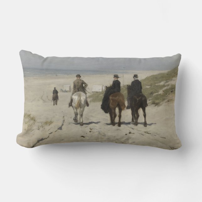 Morning Horse Ride on the Beach (by Anton Mauve) Lumbar Pillow (Front)