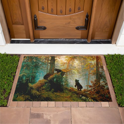 Morning in a Pine Forest Bear with Cubs Ivan Shish Doormat