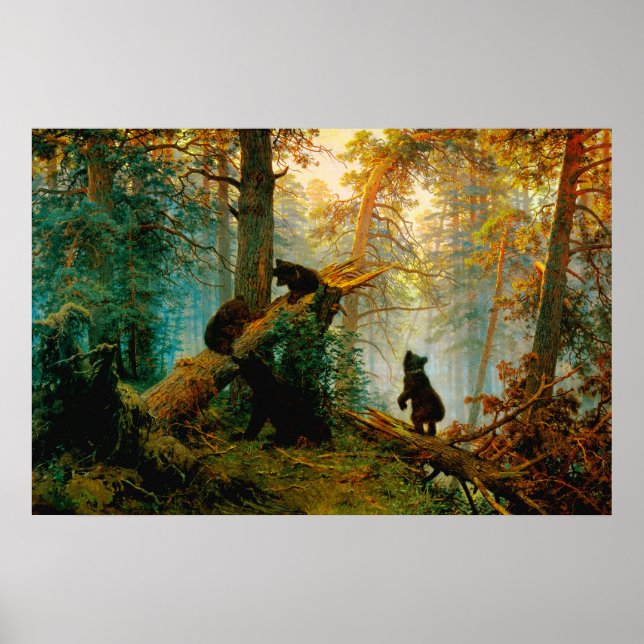 Morning in a Pine Forest Bear with Cubs Shishkin Poster (Front)