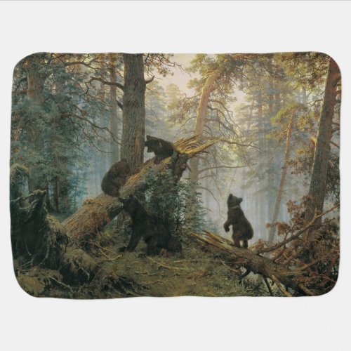 Morning in a Pine Forest Bears in the Woods Baby Blanket