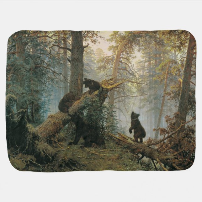 Morning in a Pine Forest (Bears in the Woods) Baby Blanket (Horizontal)