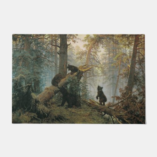 Morning in a Pine Forest Bears in the Woods Doormat