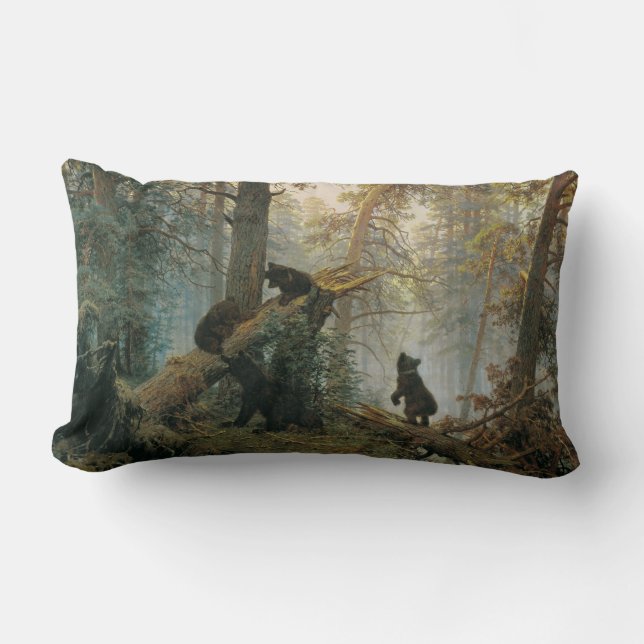 Morning in a Pine Forest (Bears in the Woods) Lumbar Pillow (Front)