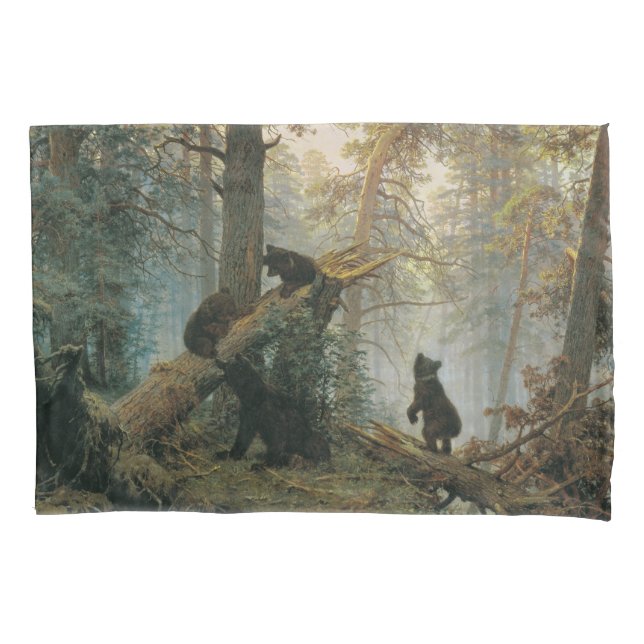 Morning in a Pine Forest (Bears in the Woods) Pillow Case (Front-Left)