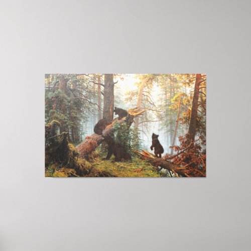 Morning in a pine forest fine art canvas print