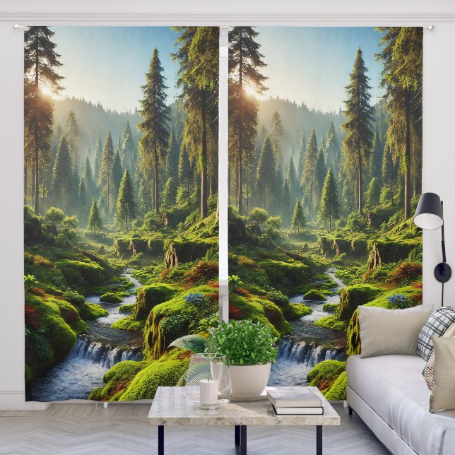 Morning in a Temperate Alpine Forest Blackout Curtains (Living Room)