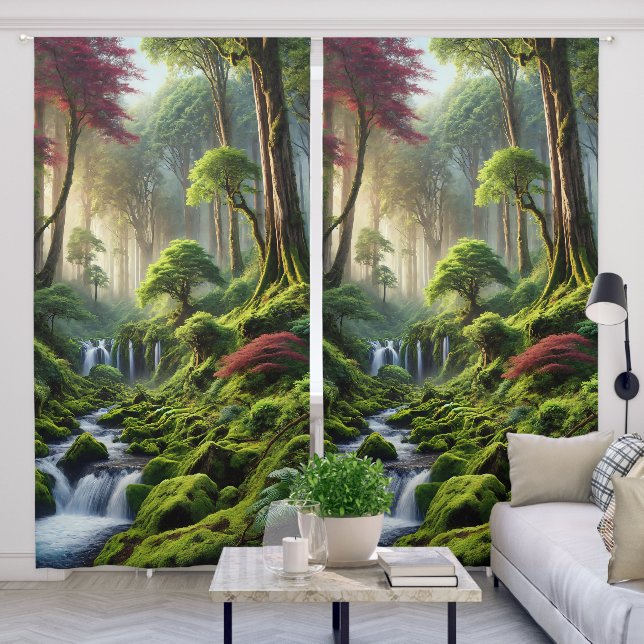 Morning in a Verdant Temperate Forest Blackout Curtains (Living Room)