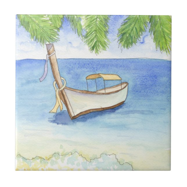Morning in Bali Watercolor Ceramic Tile (Front)