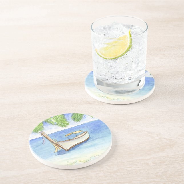 Morning in Bali Watercolor Coaster (Side)