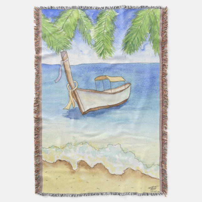 Morning in Bali Watercolor Throw Blanket (Front Vertical)