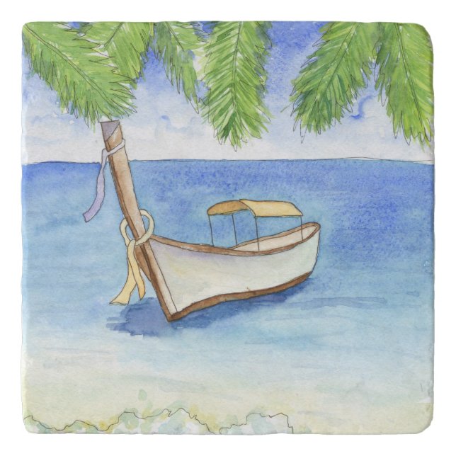 Morning in Bali Watercolor Trivet (Front)