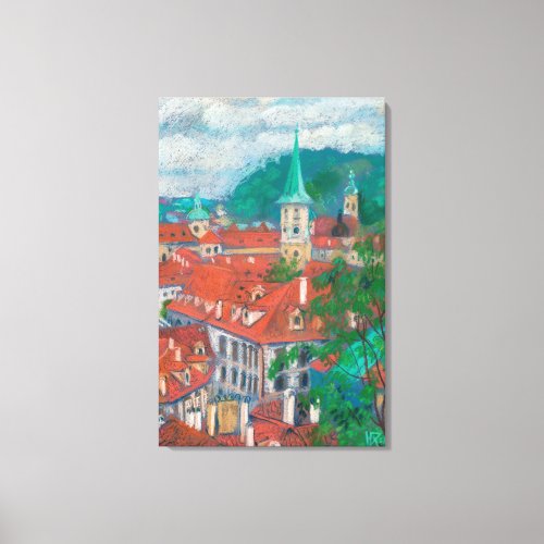 Morning in Prague Czech Cityscape Pastel Painting Canvas Print