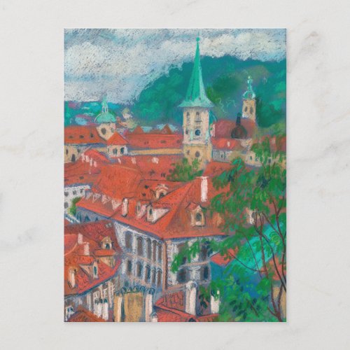 Morning in Prague Czech Cityscape Pastel Painting Postcard