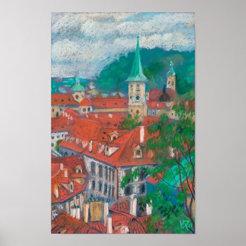 Morning in Prague Czech Cityscape Pastel Painting  Poster