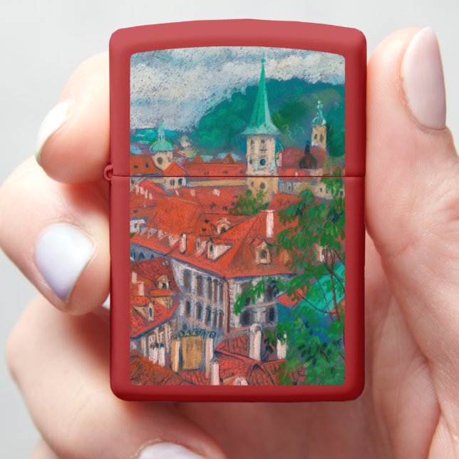  Morning in Prague Czech Cityscape Pastel Painting Zippo Lighter (In Hand)