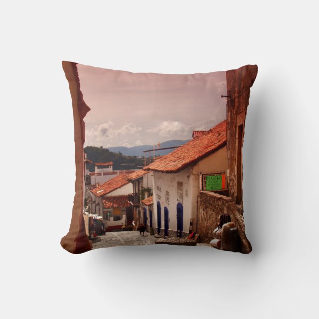 Morning In Taxco Street Throw Pillow (Front)