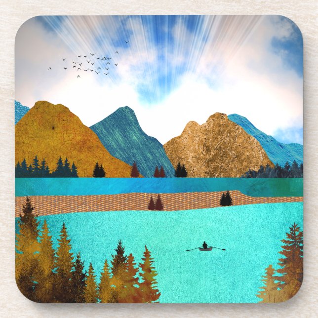 Morning Lake Rower Beverage Coaster (Front)