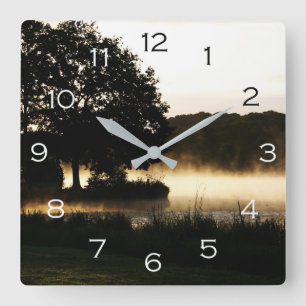 Morning Lake Scene Numbers wccna Square Wall Clock