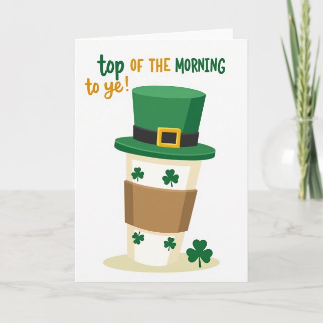 Morning Leprechaun Coffee Cup Card (Front)