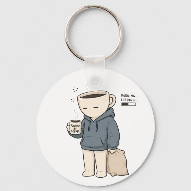 Morning Loading Powered By Coffee Funny Coffee Lov Keychain (Front)