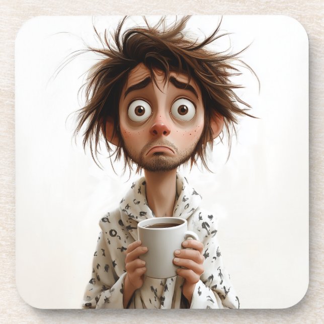 Morning Madness: Coffee First, Questions Later Beverage Coaster (Front)