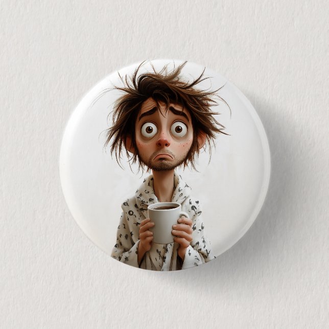 Morning Madness: Coffee First, Questions Later Button (Front)