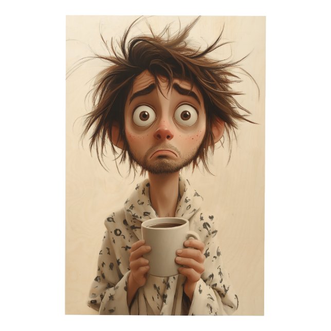 Morning Madness: Coffee First, Questions Later Wood Wall Art (Front)