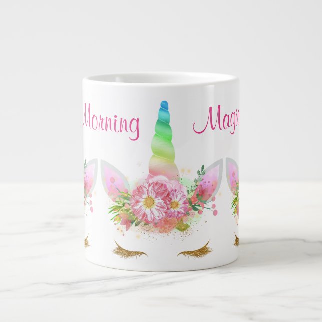 Morning Magic Unicorn Rainbow Giant Coffee Mug (Front)
