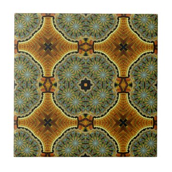 Morning Market Green And Gold Geometric Pattern Ceramic Tile by skellorg at Zazzle