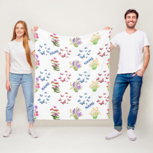 Morning Meadow Wildflower & Butterfly Throw Blanke Fleece Blanket